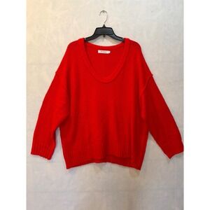 Aanrabess Red V Neck Knit Sweater Women's Size L Cozy Pullover